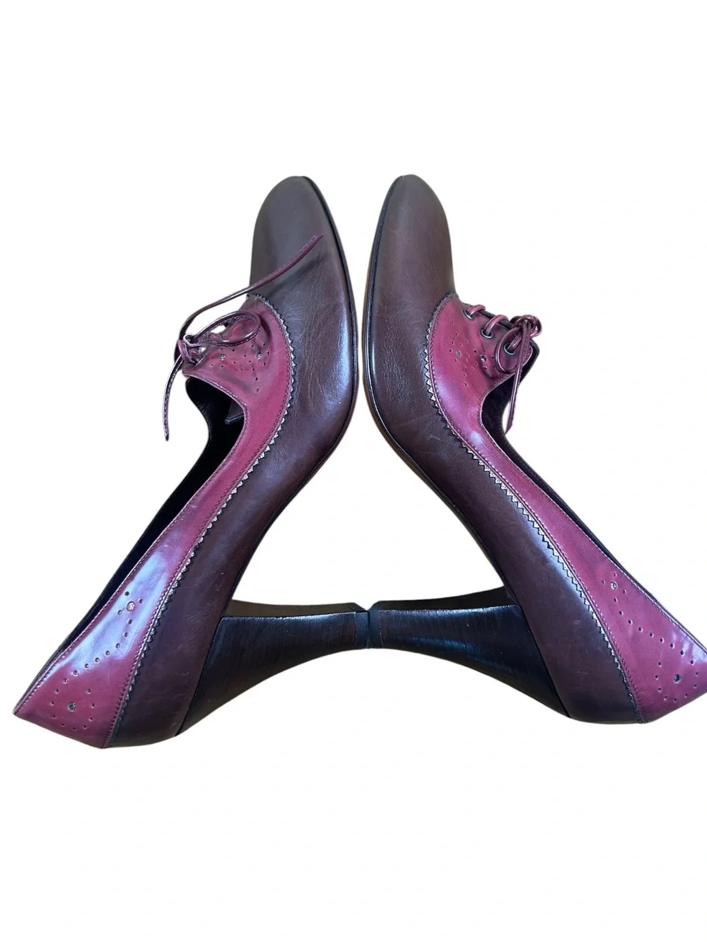 PELLICO Made in Italy Leather Lace Up Oxford Heels Burgundy Brown EU 39 US 8.5